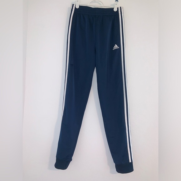 Adidas Youth Boys Large 14 - 16 Stripe Navy Jogger Trackpants - Picture 2 of 14